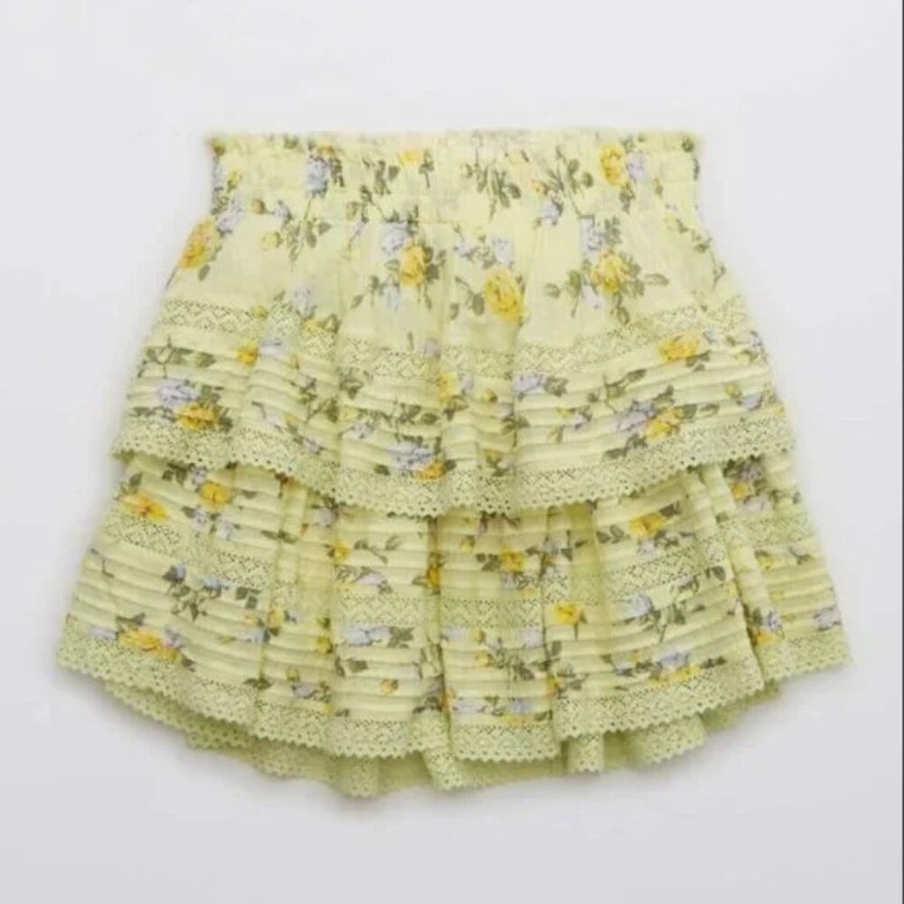 Aerie/American Eagle Rock n' Ruffle tiered layered mini skirt LSF floral xs